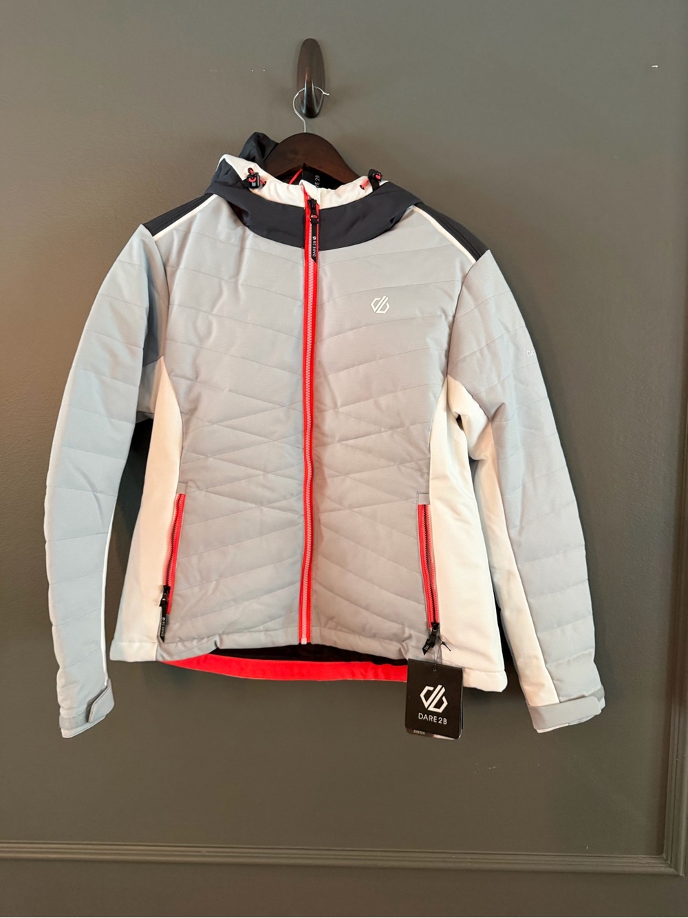 Dare2b Light Gray and White Ski Jacket with Red Trim